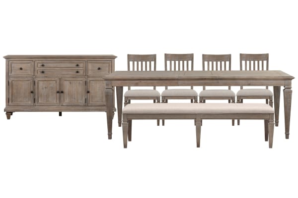 Lancaster - Extendable Rectangular Dining Table With 4 Side Chairs, Bench And Buffet - Dovetail Gray