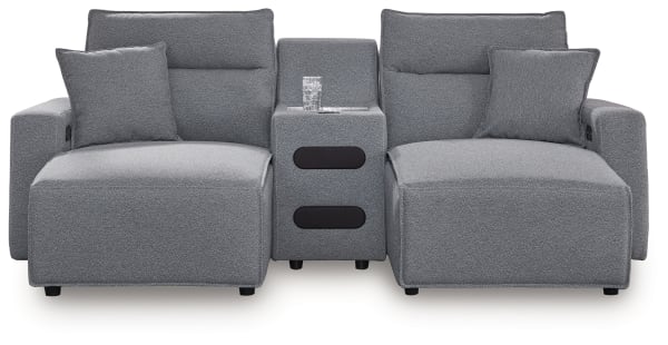 Modmax II - 3-Piece Power Reclining Sectional With Double Chaise And Audio Console - Salt And Pepper