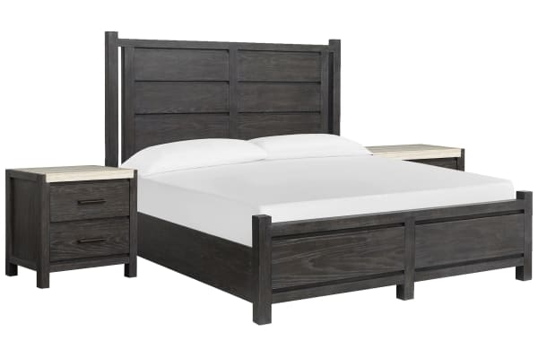 Plum Creek - King Panel Bed With 2 Nightstands - Ravenwood Black