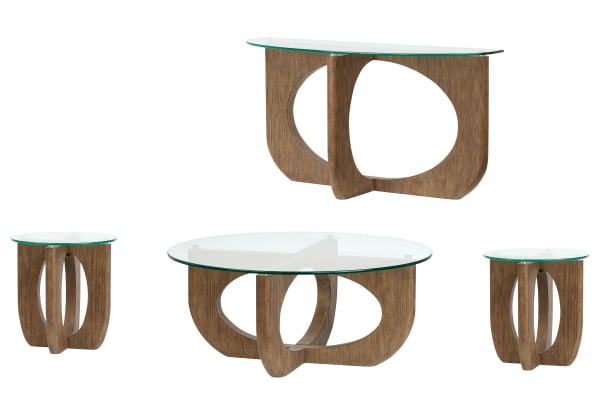 Lainey - Round Cocktail Table With 2 End Tables And Demilune Sofa Table - Almond