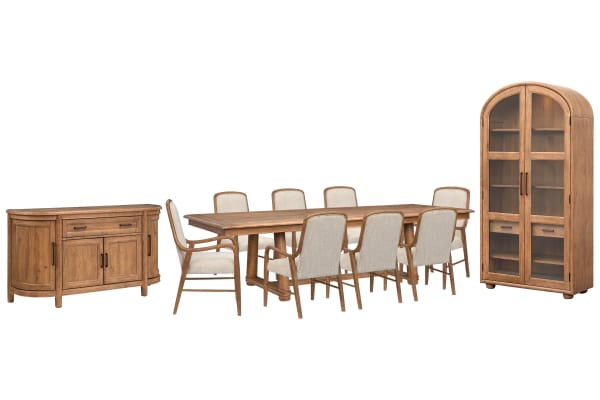 Woodward - Trestle Extendable Dining Table With 8 Arm Chairs, Sideboard And Display Cabinet - Dark Clove / White