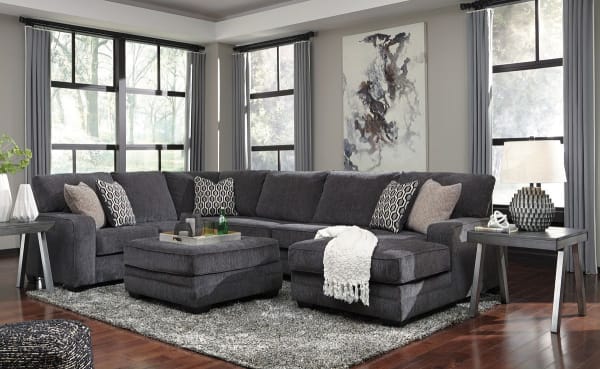 Tracling - Slate - 4 Pc. - Right Arm Facing Corner Chaise 3 Pc Sectional, Ottoman