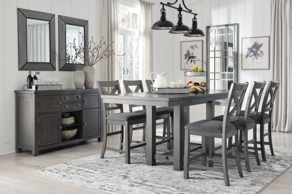 Myshanna - Gray - 8 Pc. - Counter Extension Table, 6 Barstools, Server