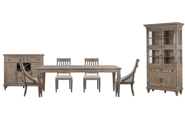 Lancaster - Extendable Rectangular Dining Table With 2 Side Chairs, 2 Arm Chairs, Server And Dining Cabinet - Dovetail Gray