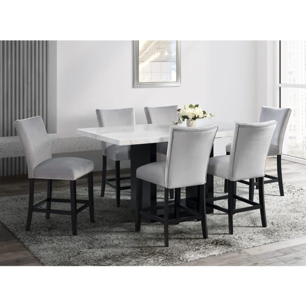Valentino - White 5 Piece Counter Height Dining Set Table & Four Chairs - White / Gray