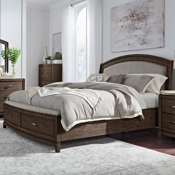 Avalon - King Upholstered Storage Bed - Brown