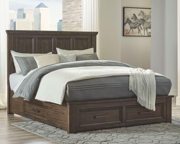 Johurst - Grayish Brown - California King Panel Bed with 4 Storage Drawers