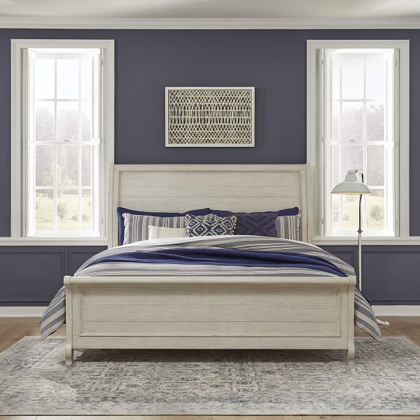 Farmhouse Reimagined - King Sleigh Bed - Antique White / Chestnut Tops