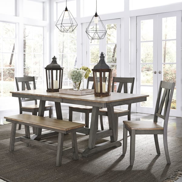 Lindsey Farm - 6 Piece Trestle Table Set - Dark Gray