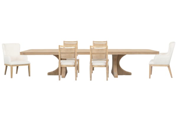 Somerset - Extendable Trestle Dining Table With 4 Side Chairs And 2 Arm Chairs - Butternut / White