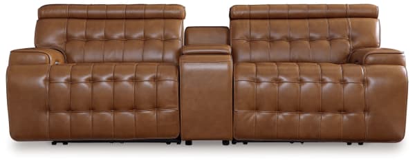 Temmpton - Chocolate - 3-Piece Power Reclining Sectional Loveseat With Console