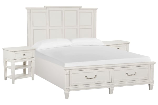 Willowbrook - King Panel Storage Bed With 2 Open Nightstands - Egg Shell White