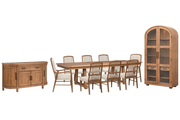 Woodward - Trestle Extendable Dining Table With 6 Side Chairs, 2 Arm Chairs, Sideboard And Display Cabinet - Dark Clove / White