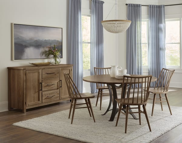 Dovetail - Solid American Oak - Round 48" Table With A Metal Pedestal - Natural