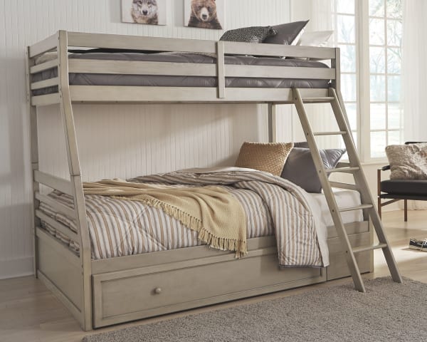 Lettner - Light Gray - Twin over Full Bunk Bed with 1 Large Storage Drawer