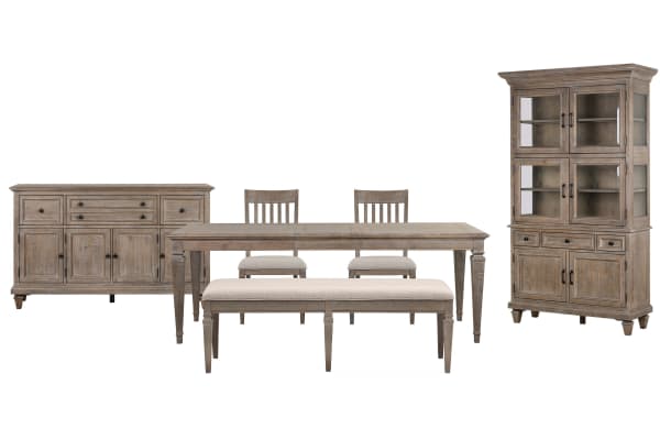 Lancaster - Extendable Rectangular Dining Table With 2 Side Chairs, Bench, Server And Dining Cabinet - Dovetail Gray