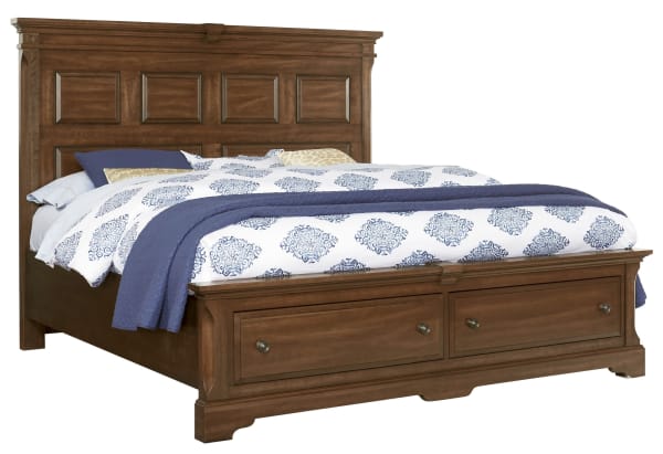 Heritage Queen Mansion Bed with Storage Footboard Amish on Cherry Solids