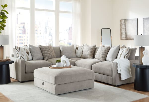 Aslan Court - Pebble - 6 Pc. - 5-Piece Sectional, Ottoman