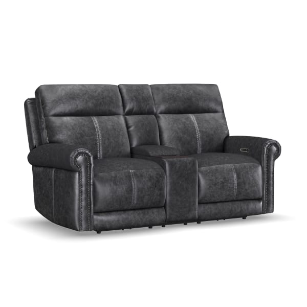Alexander - Power Reclining Loveseat With Console, Power Headrest & Lumbar - Weathered Stone Gray