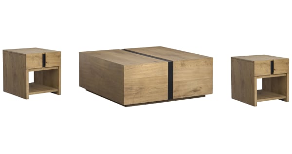 Ripley - Square Cocktail Table With 2 End Tables - Rustic Caramel And Dark Bronze
