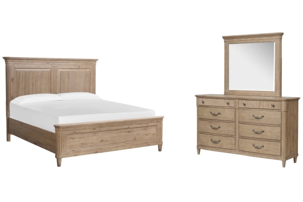Harmony Heights - King Panel Bed And Double Drawer Dresser With Landscape Mirror - Belgium Wheat