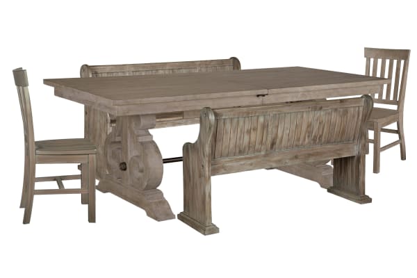Tinley Park - Extendable Rectangular Dining Table With 2 Benches And 2 Side Chairs - Dove Tail Gray