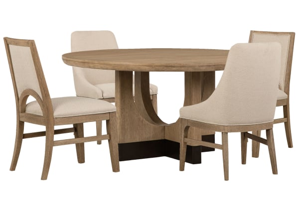 Tristan - 60" Round Dining Table With 2 Side Chairs And 2 Arm Chairs - Swiss Coffee / Beige