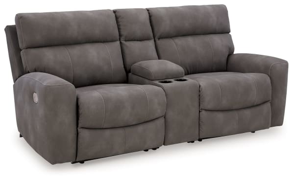 Next-Gen Durapella - Slate - 3-Piece Power Reclining Sectional Loveseat With Console