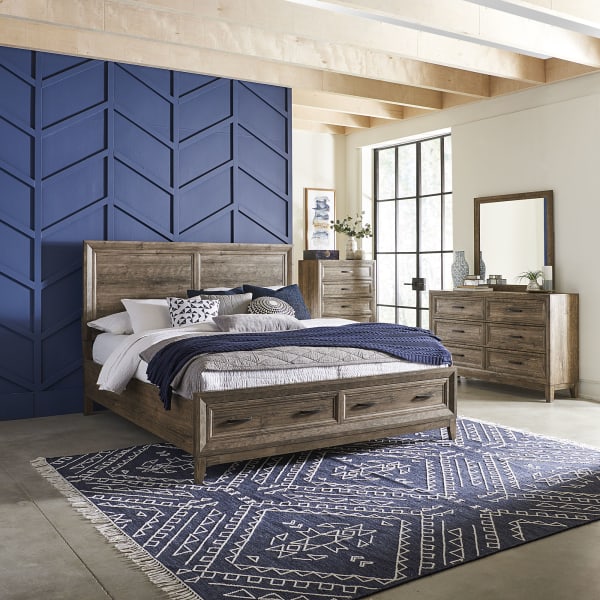 Ridgecrest - 4 Piece Bedroom Set (Queen Storage Bed, Dresser & Mirror, Chest) - Light Brown