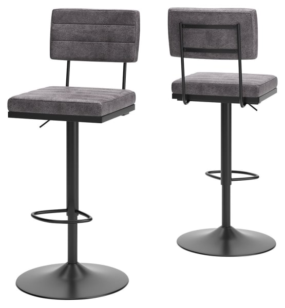 Strumford - Gray / Black - Tall Swivel Barstool (Set of 2) with Cushioned Back