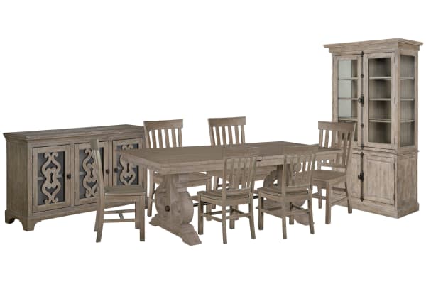 Tinley Park - Extendable Rectangular Dining Table With 6 Side Chairs, Server And Dining Cabinet - Dove Tail Gray