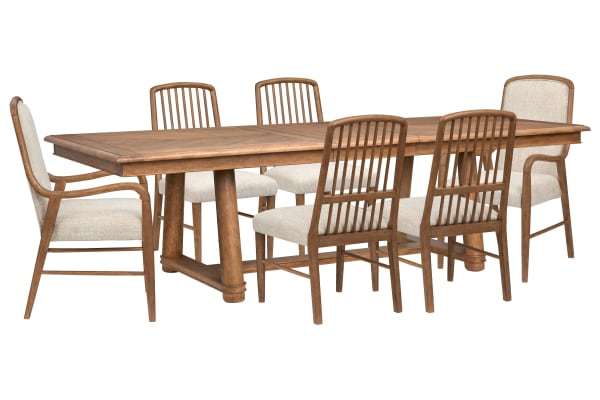 Woodward - Trestle Extendable Dining Table With 4 Side Chairs And 2 Arms Chairs - Dark Clove / White
