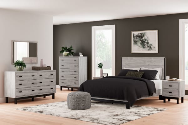 Vessalli - Gray - 7 Pc. - Dresser, Mirror, Queen Panel Bed, 2 Nightstands