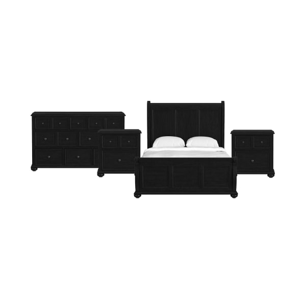 Heritage - 4 Piece Queen Sleigh Bedroom Set With 2 Nightstands & Dresser - Black