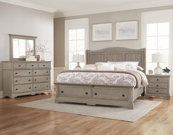 Heritage King Sleigh Bed with Footboard Storage Greystone (Washed Grey) on Oak Solids