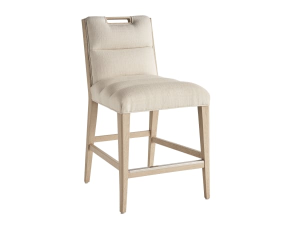 Sunset Key - Greer Channeled Upholstered Counter Stool - Light Beige