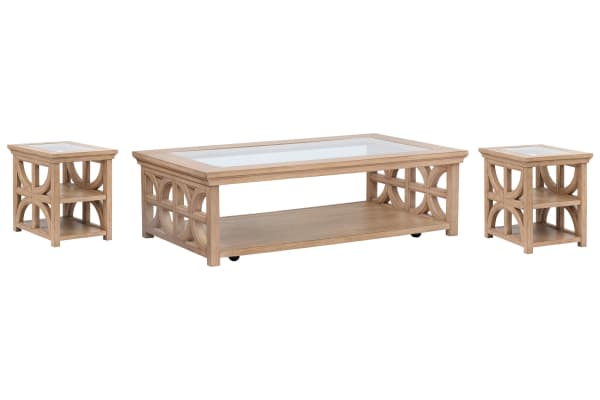 Coventry - Rectangular Shelf Cocktail Table, 2 End Tables - Honey Wheat