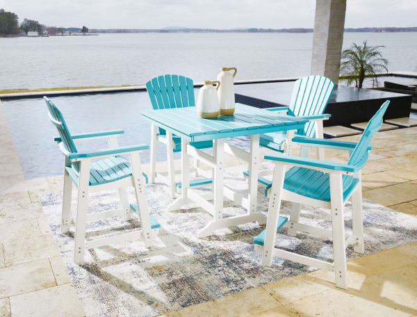 Eisely - Turquoise/White - 5 Pc. - Dining Set with Barstools