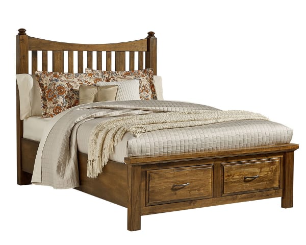 Maple Road Queen Slat Poster Bed with Storage Footboard Antique Amish