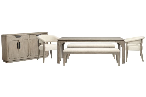 Braelyn - Extendable Rectangular Dining Table With 2 Benches, 2 Host Chairs And Server - Dorian Gray / Beige