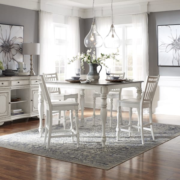 Magnolia Manor - 5 Piece Gathering Table Set (Spindle Back Chairs) - White