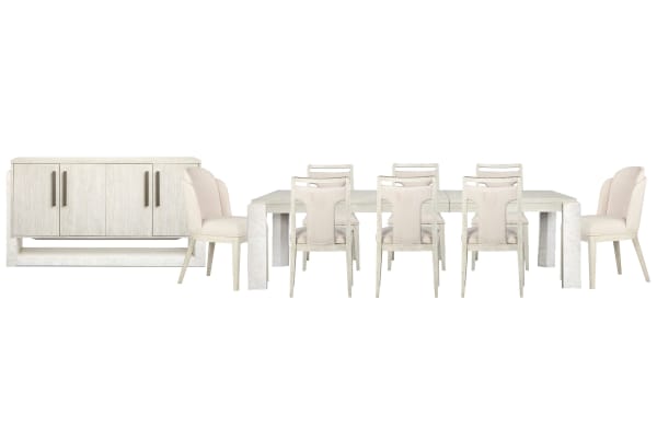 Lorelei - Extendable Rectangular Dining Table With 6 Side Chairs, 2 Host Chairs And Server - Misty Cloud
