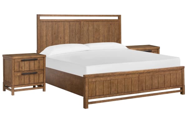 Conway - King Panel Bed With 2 Nightstands - Honey Wheat