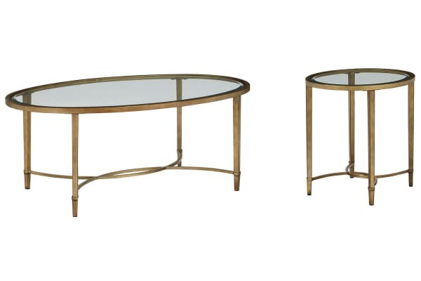 Copia - Oval Cocktail Table With End Table - Antiqued Silver With Gold Tint