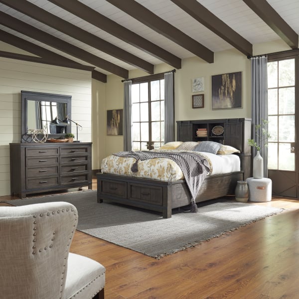 Thornwood Hills - 3 Piece Bedroom Set (King Bookcase Bed, Dresser & Mirror) - Dark Brown