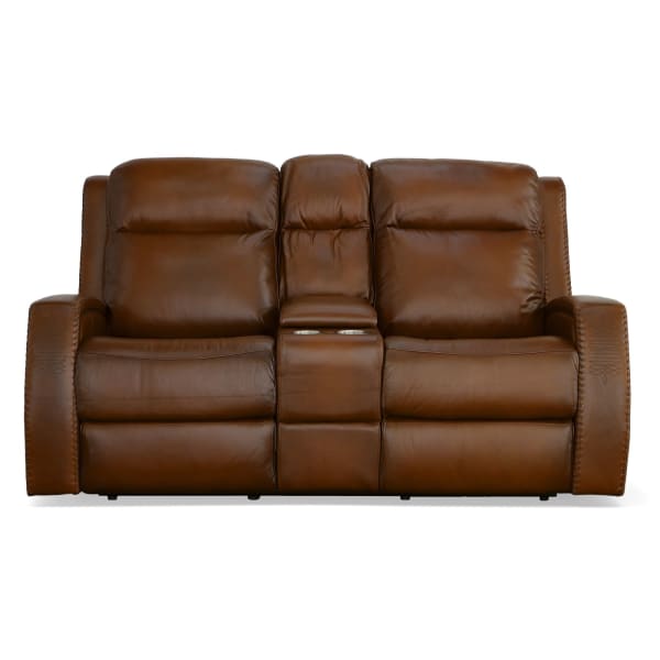 Mustang - Power Loveseat With Console With Power Headrest - Rust