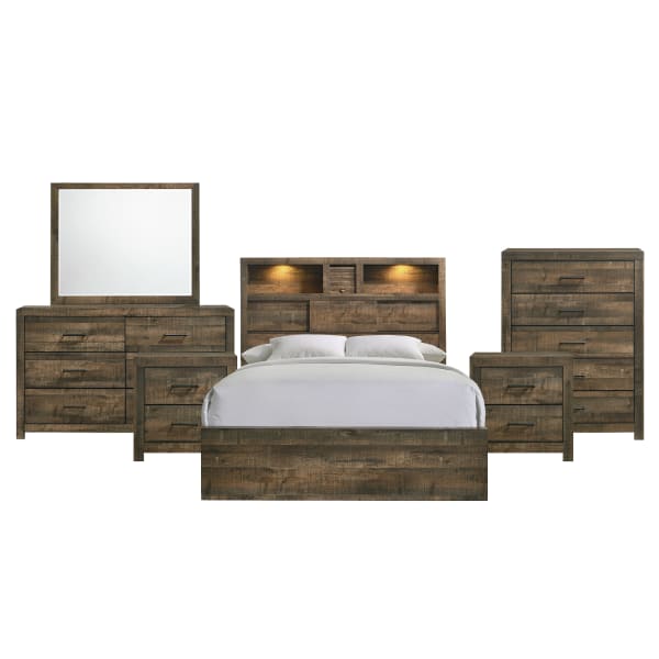 Bailey - Full Bookcase Panel 6 Piece Bedroom Set With Bluetooth - Walnut