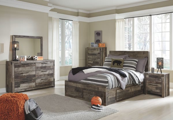 Derekson - Multi Gray - 9 Pc. - Full Panel Bed With 6 Storage Drawers, Dresser, Mirror, Chest, Nightstand