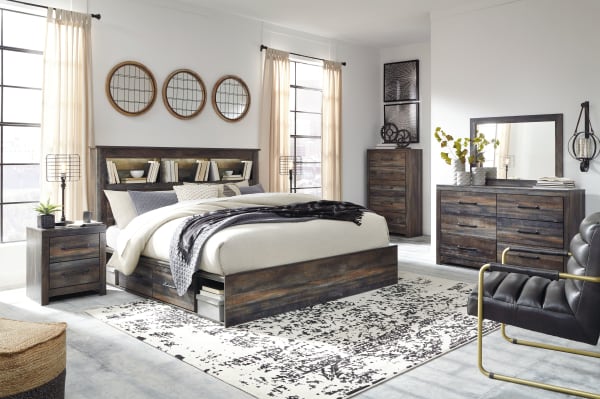Drystan - Multi - King Bookcase Bed With 4 Storage Drawers - 10 Pc. - Dresser, Mirror, Chest, King Bed, 2 Nightstands