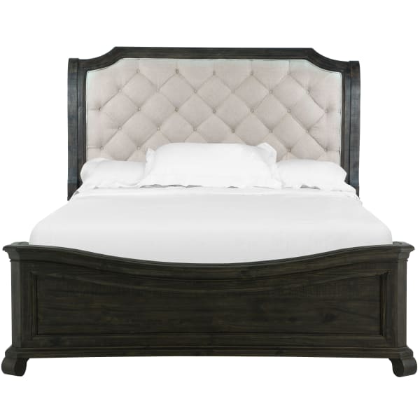 Bellamy - Complete Queen Sleigh Bed With Shaped Footboard - Peppercorn